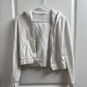 White Brandy Melville Zip-Up Cropped Hoodie